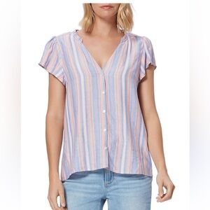 PAIGE Striped Flutter-Sleeve Blouse - Pink and Blue. EUC